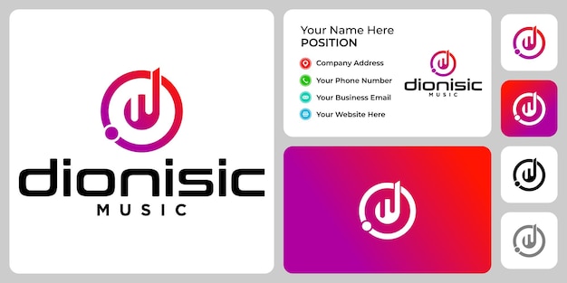 Letter d monogram music logo design with business card template