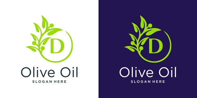 Modello di progettazione del logo dell'olio d'oliva della lettera d