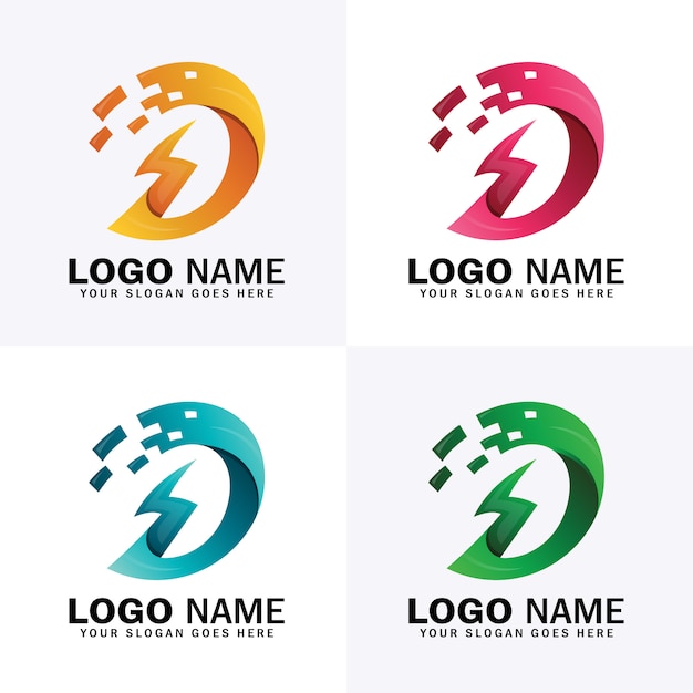 Vector letter d power energy logo with four different color choices