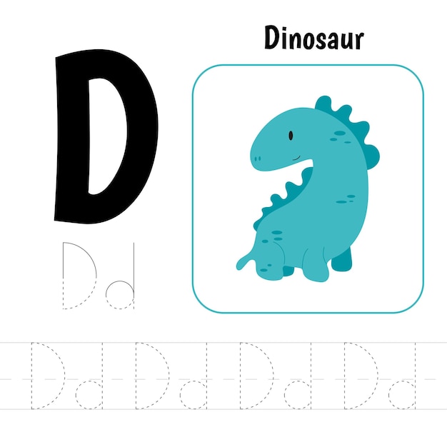 Letter D-recept. Een praktisch blad voor de ontwikkeling en opvoeding van kinderen. Hoe schrijf je een brief uit het alfabet Vector illustratie.
