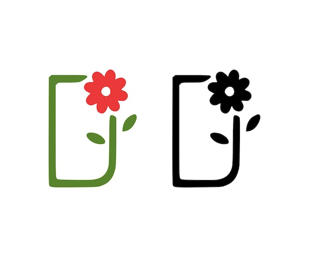 Letter D and red flower doodle icon