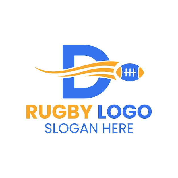 Vector letter d rugby logo-ontwerp. american football-logotype met rugbybalpictogram voor voetbalclub