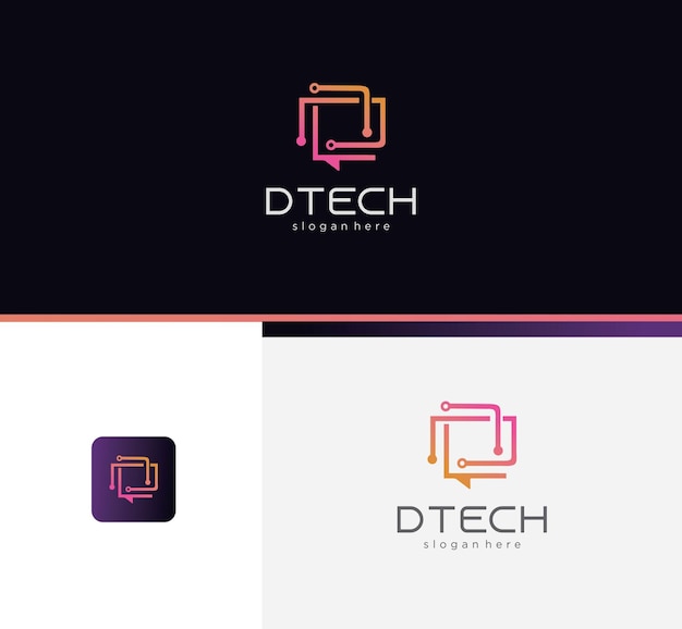 Illustrazione del modello digitale della tecnologia di progettazione del logo della lettera d tech