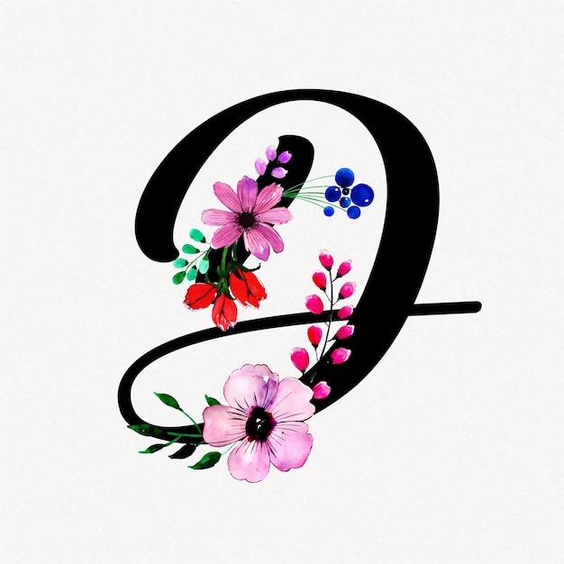 Letter d watercolor floral background