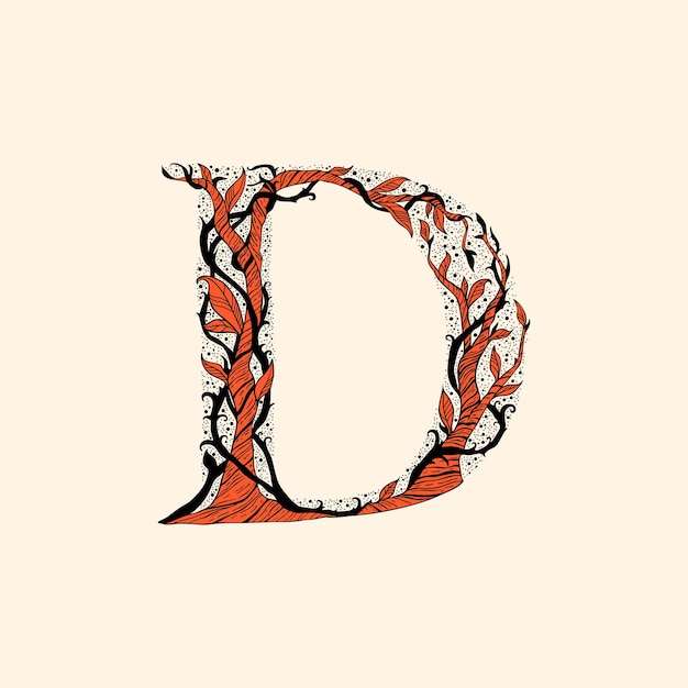 letter D with branches and leaves