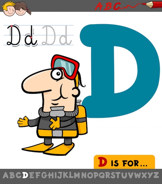 Vector letter d with cartoon diver