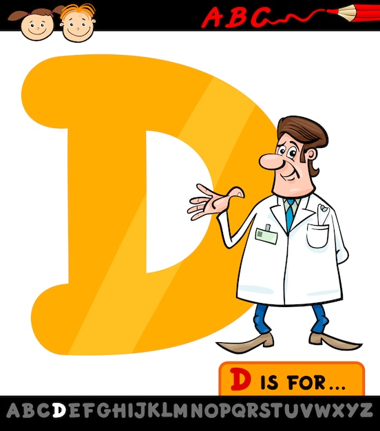 Letter d with doctor cartoon illustration