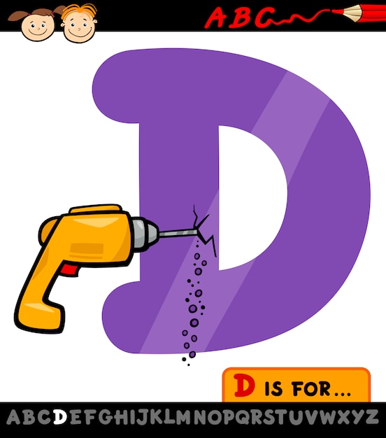 Vector letter d with drill cartoon illustration