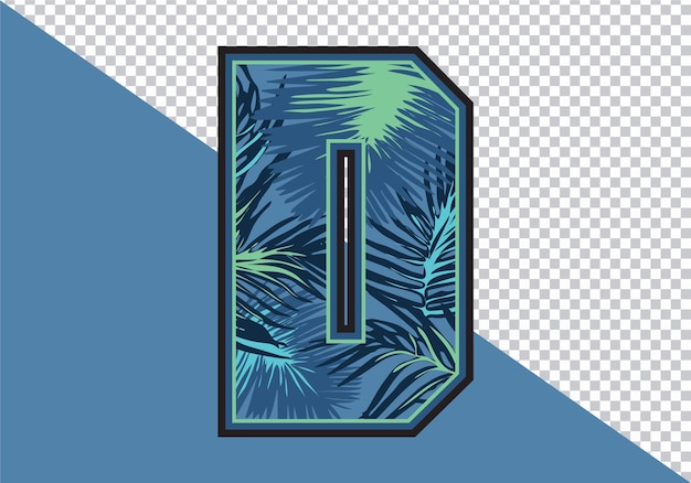 Vector letter d with flat style tropical leaves vector illustration