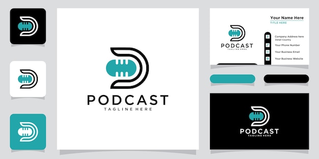 Letter D with podcast logo template illustration