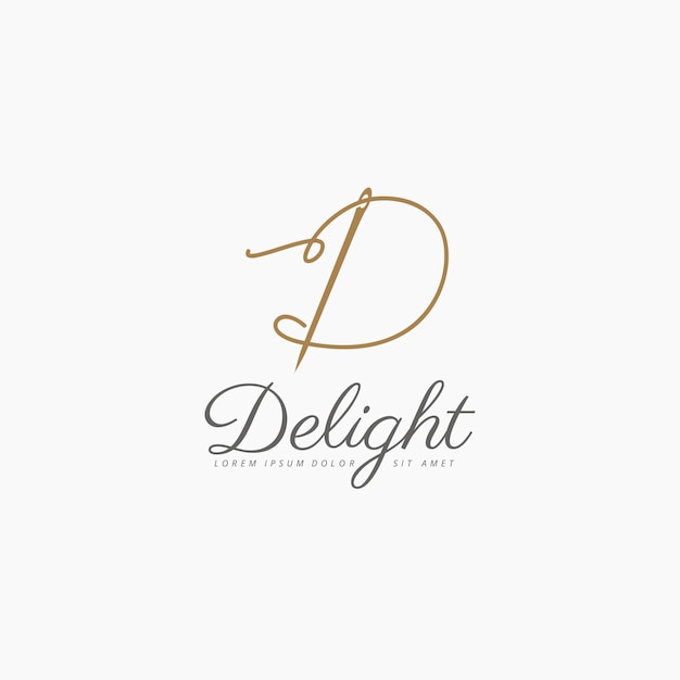 Vector letter d with thread and needle elegant logo design vector illustration