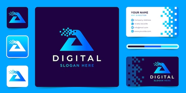 文字 A データ技術のロゴ デザインのベクトル名刺テンプレート