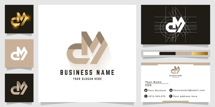 Vector letter dm or em monogram logo with business card design
