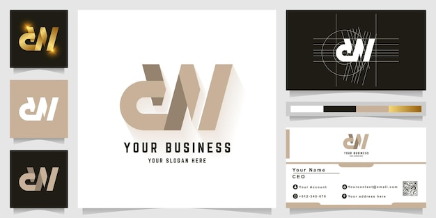 Letter dw of dn monogram logo met visitekaartje ontwerp