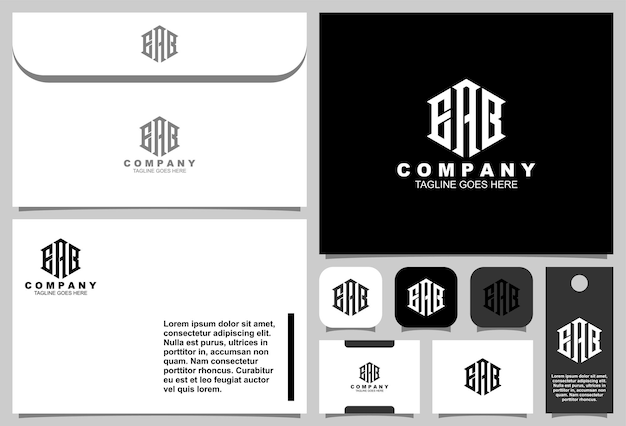 Letter e a b monogram logo design with stationery template