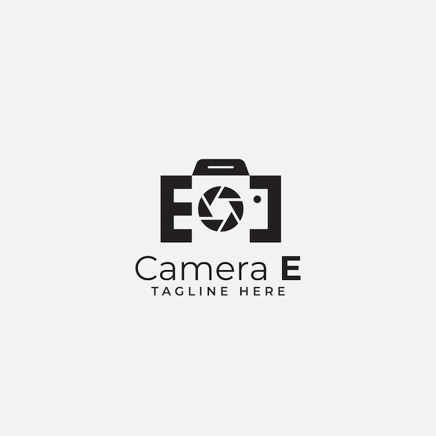 Vettore letter e e camera logo design semplice e pulito icona