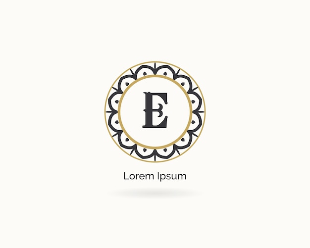 Letter e in a circle with a pattern.