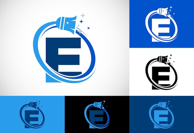 Шаблон логотипа службы уборки буквы E Символ знака логотипа клининговой компании
