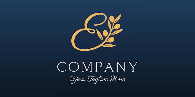 Letter E combined twig Olive oil logo design template