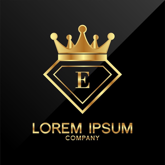 Vettore lettera e corona golden premium logo design