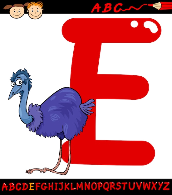 Vector letter e for emu cartoon illustration