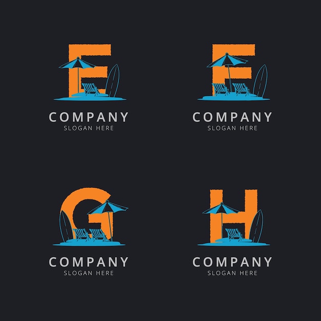 文字EFGとHの抽象的なビーチのロゴのテンプレート