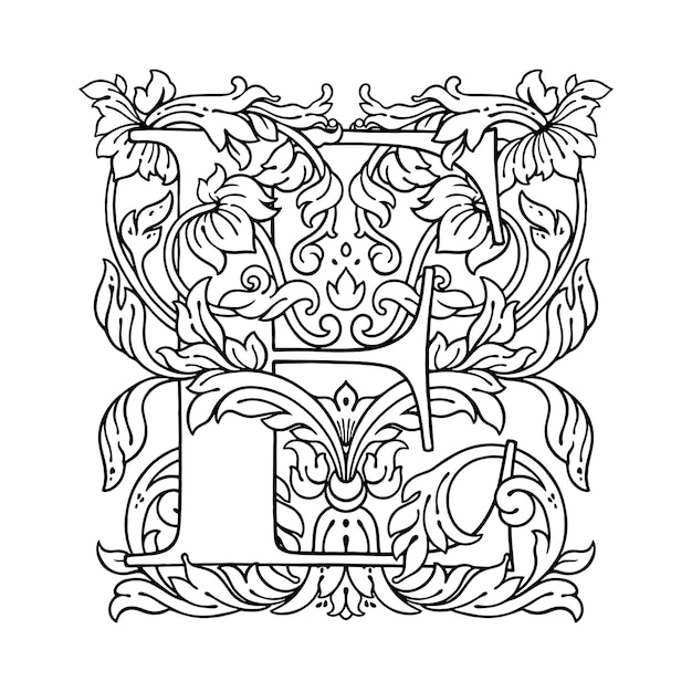 Vettore lettera e ornamento floreale alfabeto monogramma bellissimo logo vettoriale con lettere maiuscole floreali