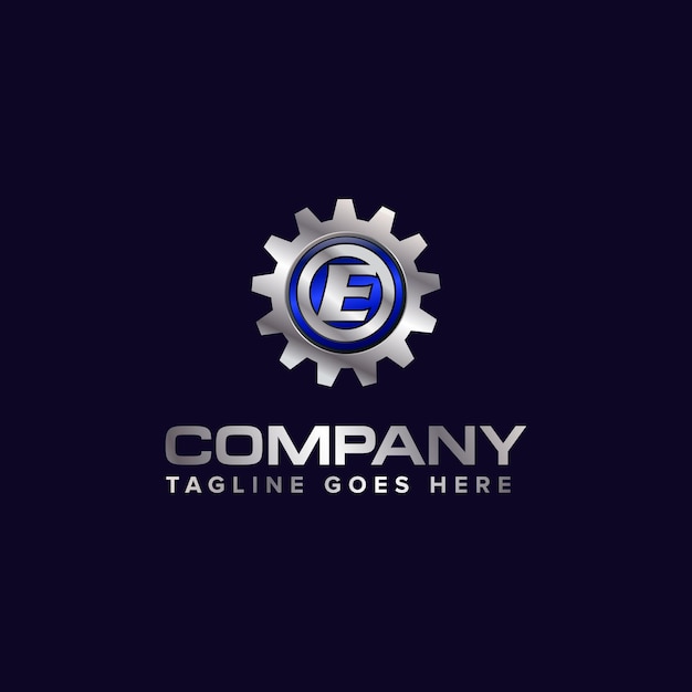 Vector letter e gear vector template logo this design is suitable for technology industrial or automotive gradient gray