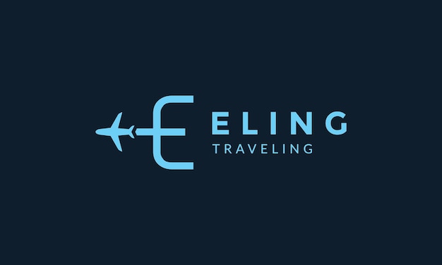 Letter e line outlines with airplane fly travel transportation logo icon vector illustration design