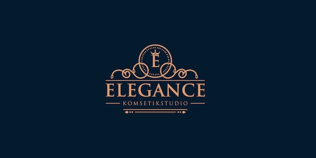 Letter e logo design with crown element