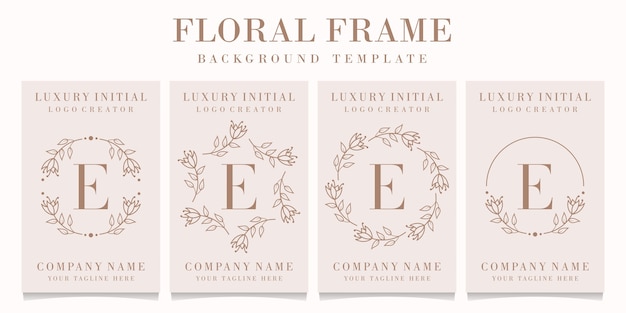 Letter e logo design with floral frame template