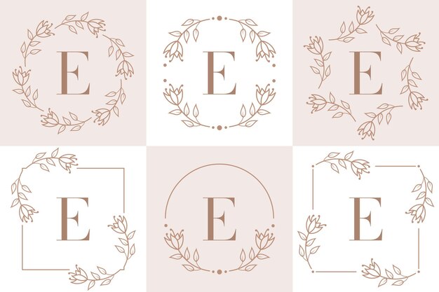 Letter e logo design with orchid leaf element