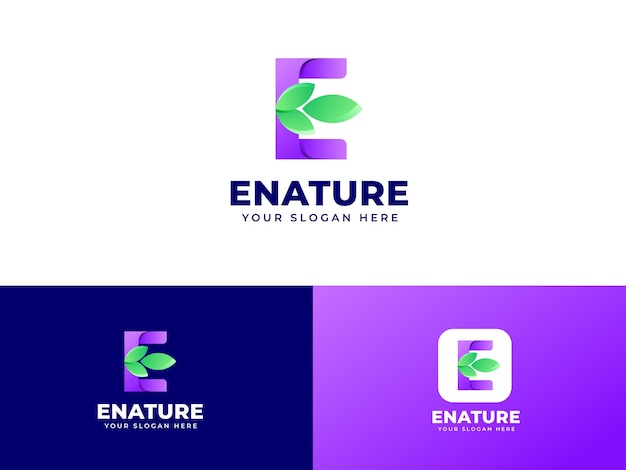 Letter E logo-ontwerp met blad concept groene kleur puur natuur logo concept eenvoudige eerste blad logo vector