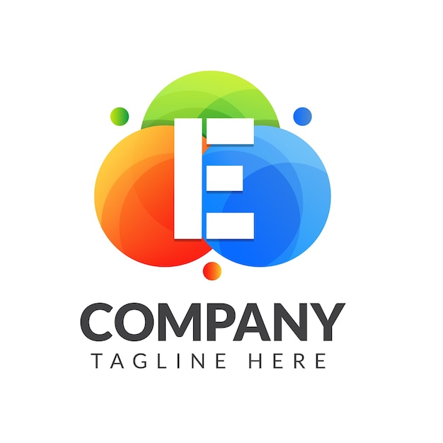 カラフルな背景の文字eロゴ、クリエイティブ産業、ウェブ、ビジネス、会社のための文字の組み合わせのロゴデザイン。