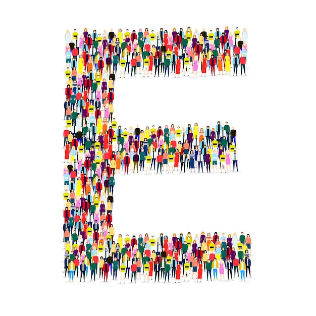 Letter e made up of many people on a white background vector