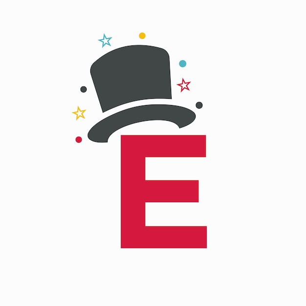 Letter E Magic Hat Logo Design Goochelaar Symbool Vector Sjabloon