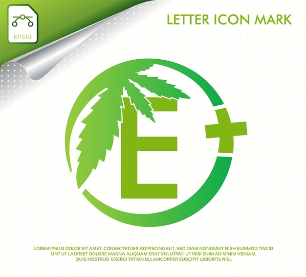 Letter E met groen cannabisblad vector logo-ontwerp