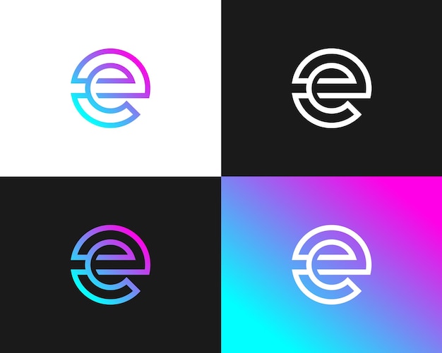 Letter E monogram simple geometric line technology logo design