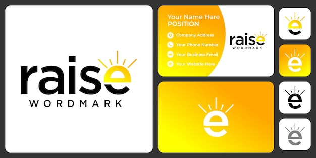 Letter e monogram sunrise logo design with business card template
