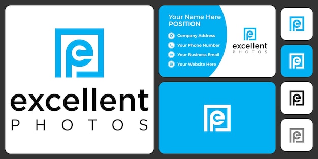 Letter E P monogram business logo design with business card template.