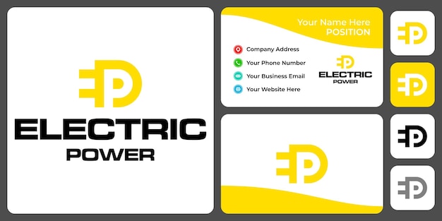 Letter E P monogram electric logo design with business card template