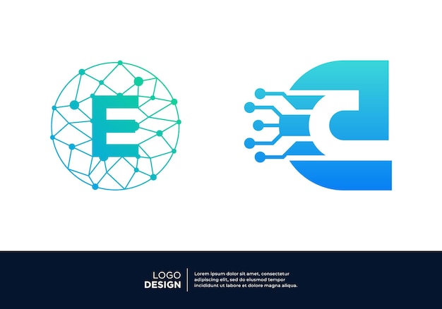 Вдохновение для дизайна логотипа букв E tech