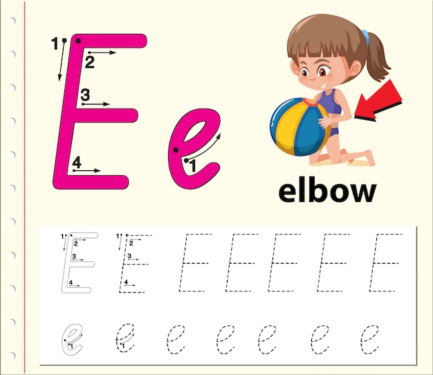 Letter e tracing alphabet worksheets