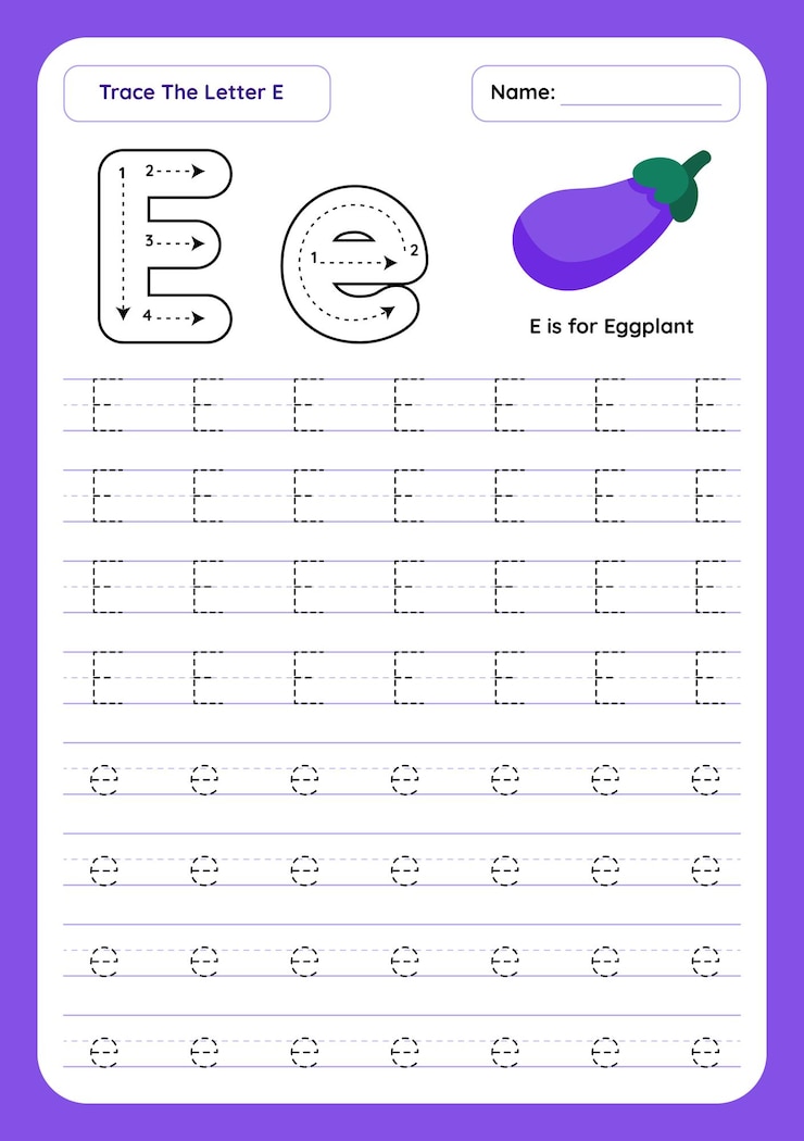 Vector letter e tracing worksheet writing practice worksheet