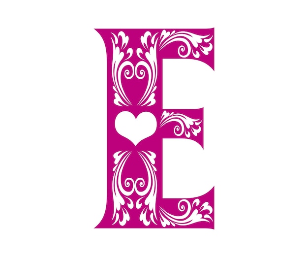 Letter e, Valentine Alphabet Monogram Sublimation vector design file, voor mok, t-shirt, vaas, kussen