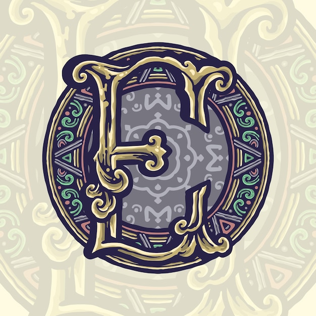 Letter E Victoriaanse vintage mandala-stijl badge logo-ontwerp