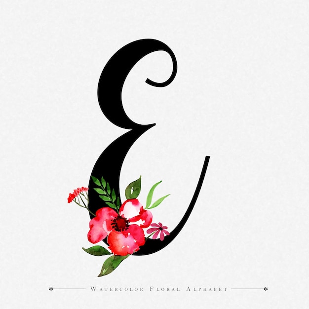 Letter E Watercolor Floral Background