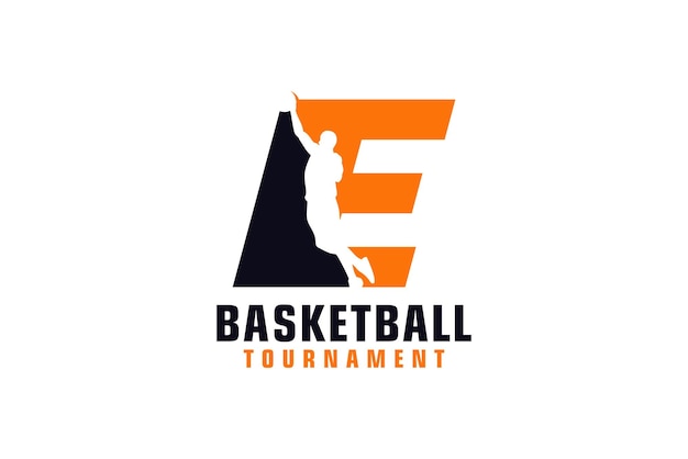 Буква E с элементами векторного дизайна баскетбольного логотипа для спортивной команды