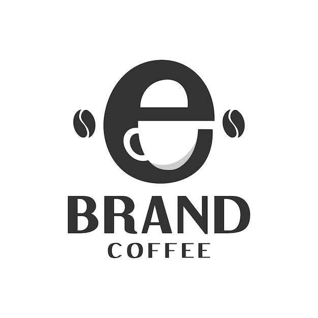 Letter e with a coffee bean in the negative space for coffee shop or any business related to coffee