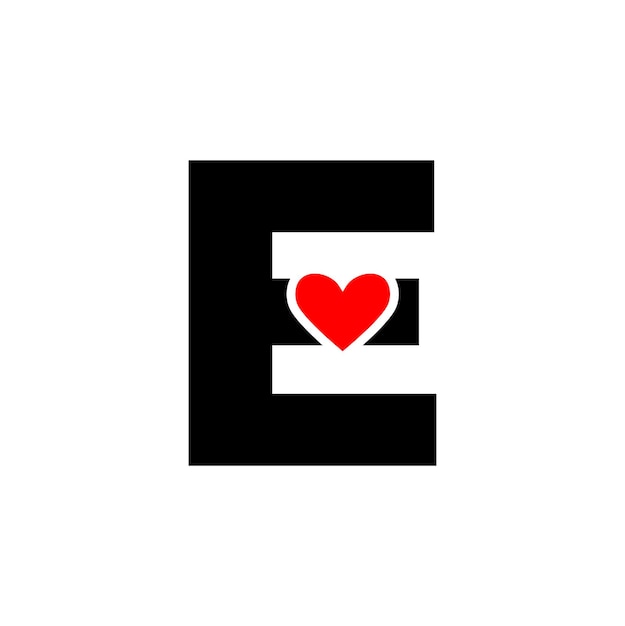 Letter E with red heart monogram E heart icon